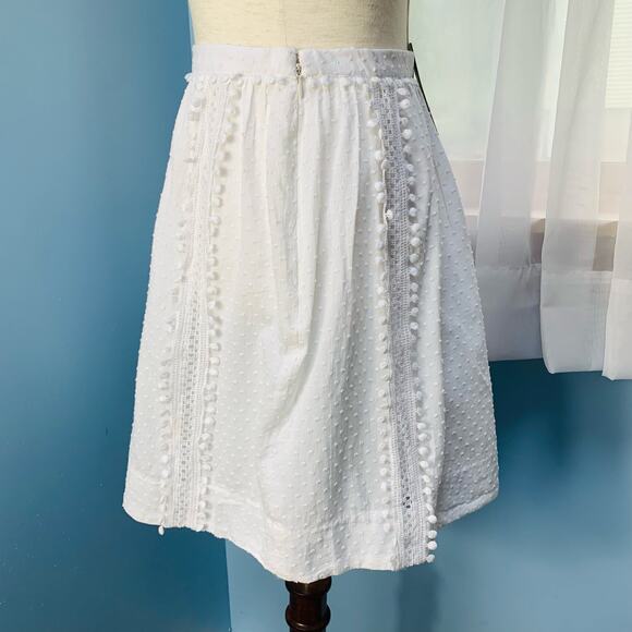 NWT J.Crew Swiss Dot White Skirt with Pompoms Size 8 - Picture 2 of 7